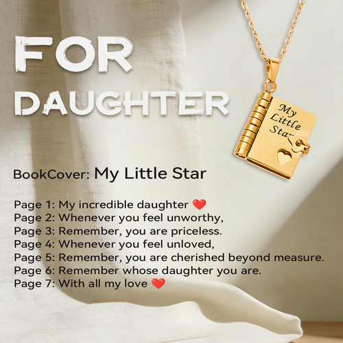 Book Pendant Necklace for Daughter, Engraved Inspirational Message Letter Necklace, Stainless Steel Sentimental Keepsake Gift for Daughter