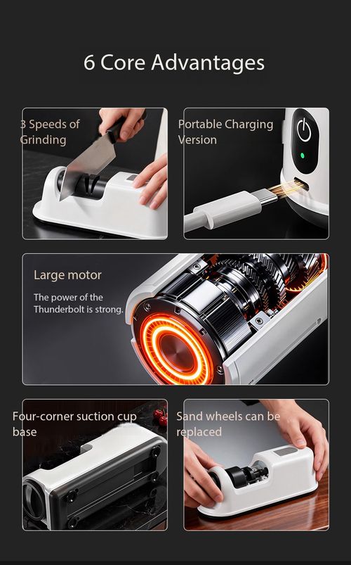 Electric Knife Sharpener 3-Sec Fast Sharpening USB Rechargeable Automatic Multifunction Knife Scissors Sharpener with Suction Base Replaceable Grinding Wheel Kitchen