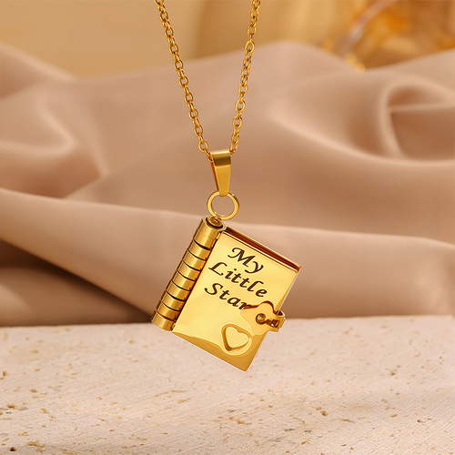 Book Pendant Necklace for Daughter, Engraved Inspirational Message Letter Necklace, Stainless Steel Sentimental Keepsake Gift for Daughter