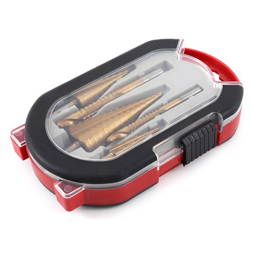 6Pcs Titanium‑Coated Step Drill Bit Set, Sawtooth Drill Bits, Wood Hole Cutter Reaming Slotting Drill Bits with Plastic Storage Case