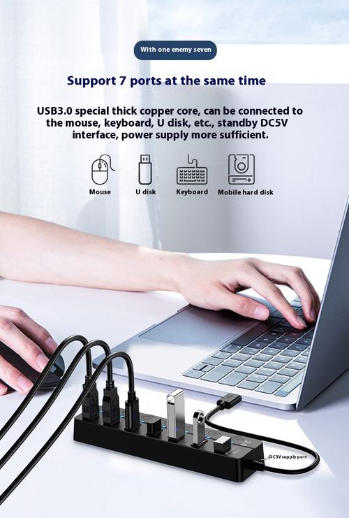 7-Port USB 3.0 Hub with Individual Switches | 1.2m Long Cable | High-Speed Laptop & PC Expander