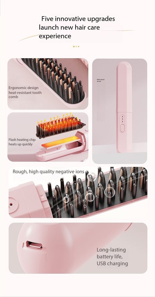 Portable Wireless Mini Hair Straightener Comb, Rechargeable Negative Ion Straightening Brush, 3 Temperature Settings, Travel Capsule Hot Comb for Smooth Frizz-Free Hair