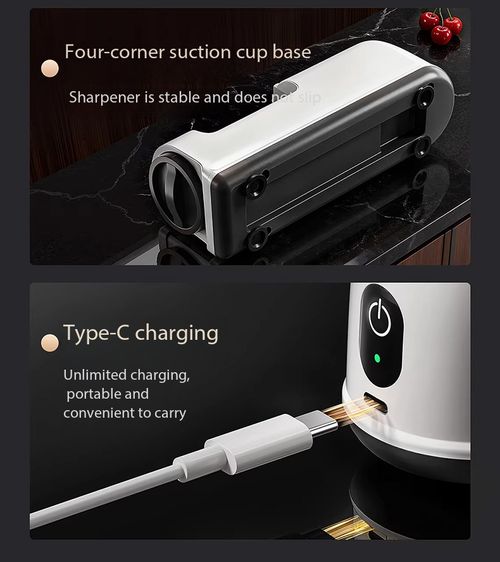 Electric Knife Sharpener 3-Sec Fast Sharpening USB Rechargeable Automatic Multifunction Knife Scissors Sharpener with Suction Base Replaceable Grinding Wheel Kitchen