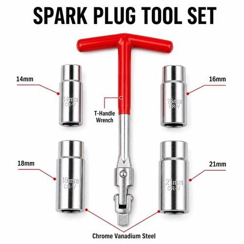 5‑Pcs T‑Handle Spark Plug Socket Wrench Set, Universal Joint Spark Plug Removal Tool Kit, Repair Tools for Car & Motorcycle Engine Maintenance