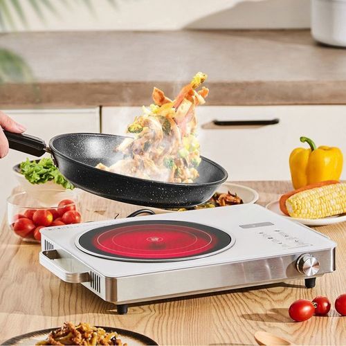 2200‑3500W Infrared Ceramic Electric Cooktop, Stainless‑Steel Body With Aluminum Knob, Multi‑Purpose Countertop Infrared Stove for All Cookware, 3‑Hour Timing Function For Home Kitchen Use