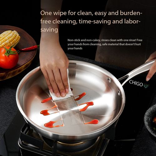 3 Pack Coating-Free Stainless Steel Frying Pan, Non-Stick Flat Skillet, Works on All Stoves for Home Cooking