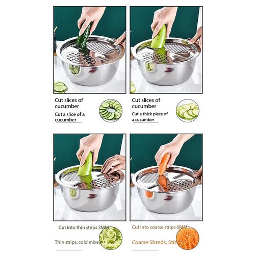 3-in-1 Stainless Steel Vegetable Grater Set with Strainer & Washing Bowl – Multi-Function Kitchen Tool