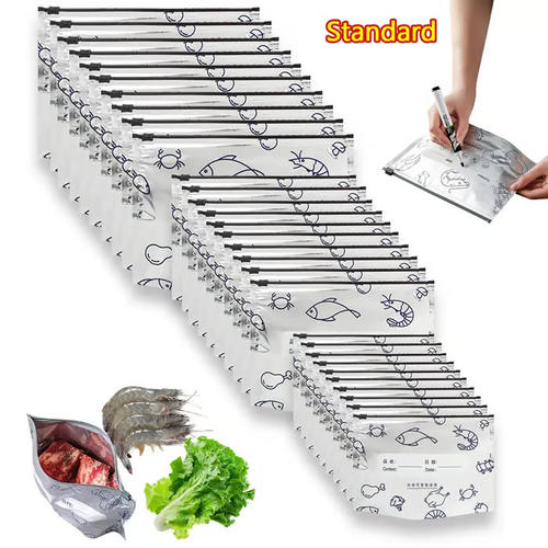 Reusable Aluminum Foil Sealable Storage Bags, 2026 New Resealable Vacuum Zipper Pouches for Food, Stand Up Foil Sealable Bags with Label and Zip Lock for Vegetable Fruit Meat