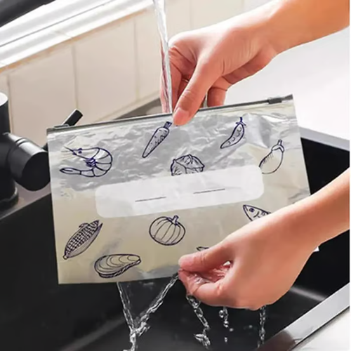 Reusable Aluminum Foil Sealable Storage Bags, 2026 New Resealable Vacuum Zipper Pouches for Food, Stand Up Foil Sealable Bags with Label and Zip Lock for Vegetable Fruit Meat