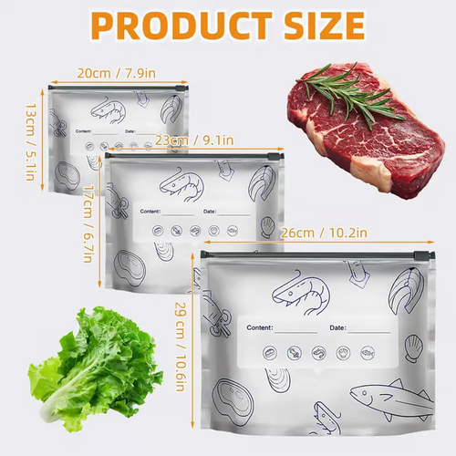Reusable Aluminum Foil Sealable Storage Bags, 2026 New Resealable Vacuum Zipper Pouches for Food, Stand Up Foil Sealable Bags with Label and Zip Lock for Vegetable Fruit Meat