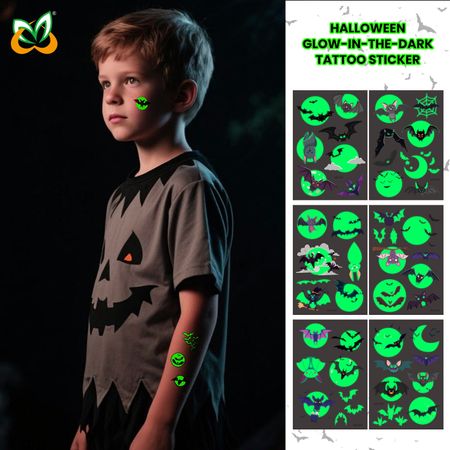 New Halloween Children Luminous Tattoo Sticker Cartoon Cross Border Bat Party Holiday Green 3D Luminous Sticker