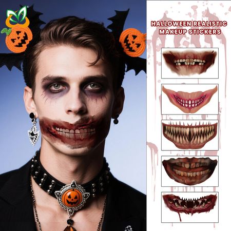 New In Stock Halloween Horror Party Mouth Tattoo Sticker Thriller Lip DIY Decoration Makeup Props Tattoo
