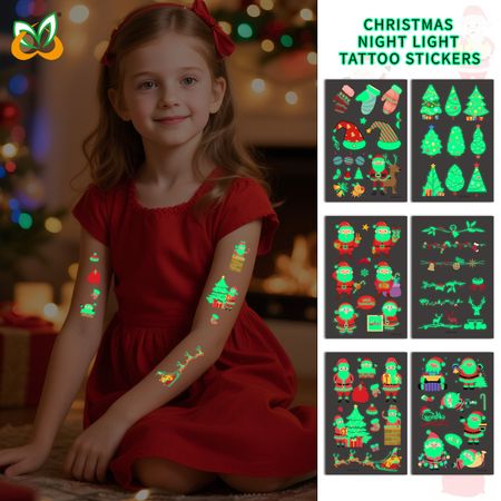 Christmas Luminous Tattoo Sticker Waterproof Luminous Kids Party Holiday Decoration Tattoo Sticker Cartoon Sticker