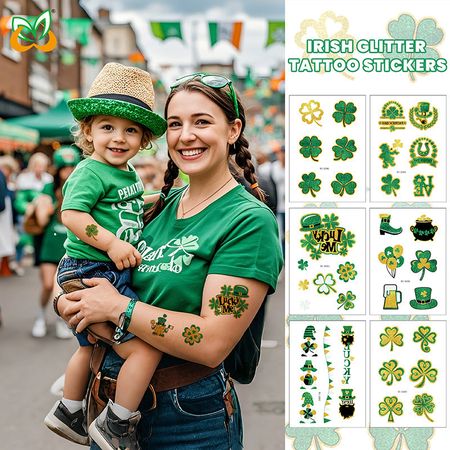 New Irish National Day Tattoo Sticker Cartoon Clover Disposable Children Glitter Tattoo Sticker