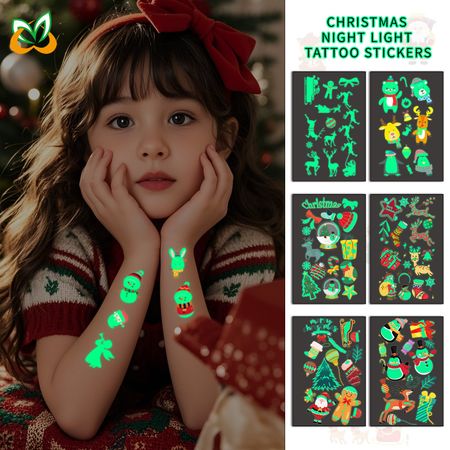 New Christmas Luminous Tattoo Stickers Children Cartoon Waterproof Sweat Party Holiday Green Luminous Stickers