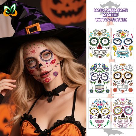 Halloween Scene Tattoo Sticker Waterproof Sweat Dead Day Masquerade Funny Makeup Face Tattoo Sticker