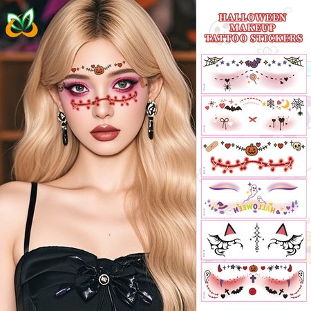 New Style Beautiful Ghost Haunted Halloween Tattoo Sticker Witch Playful Cute Ghost Makeup Face Waterproof Tattoo Sticker