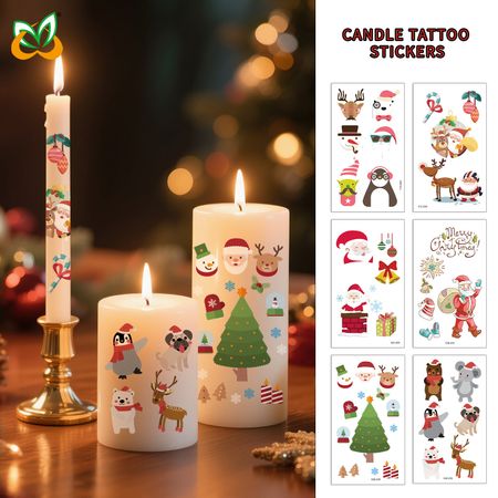 Creative Christmas Candle Tattoo Sticker DIY Candle Water Sticker Gift Box Waterproof Party Temporary Tattoo Sticker
