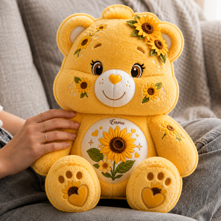Personalized Sunflower Bear Shaped Pillow – Cute Custom Plush Gift