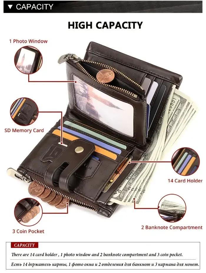 Men's Vintage Bifold Wallet with Chain