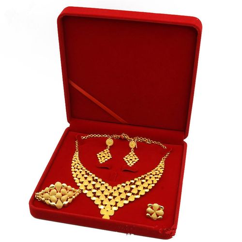 Royal Dubai Style! 24K Gold Plated Four-Piece Set  A Must-Have for African Brides and Party Queens! Complete Your Glittering Look in One Set!
