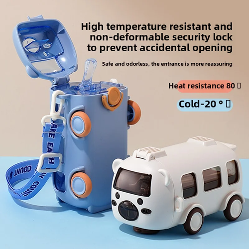 Hot Baby Bus Large Capacity Student Water Cup Portable Outdoor Plastic Cup Straw for Direct Drinking Bus Shaped Water Bottle