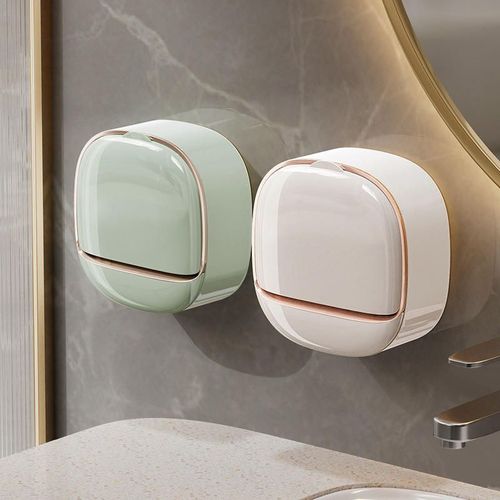 Modern exquisite best-selling wall-mounted soap rack luxury foldable soap storage box with drainage design and adhesive buckle. Buy one get one free, two pieces in total. (Colors are randomly matched)