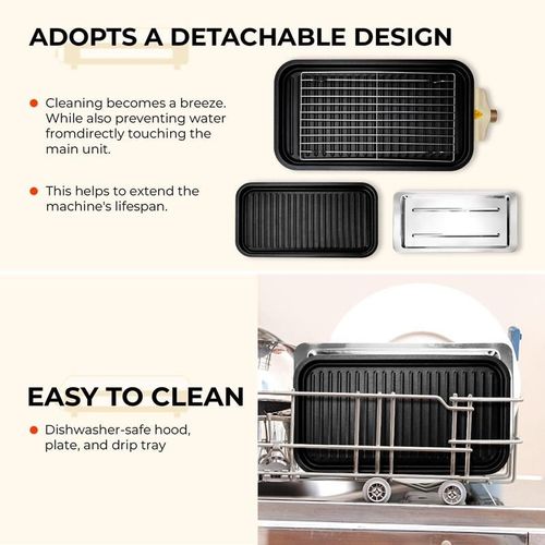 Party Must Have 1500W White Smokeless Electric Grill Non-Stick Griddle + 3 Raclette Pans Perfect for Steaks Seafood & Feasts Use Indoors & Out