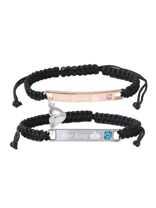 💞European American Popular Couple Braided Bracelet✨Magnetic Heart-to-Heart 铭牌 Bangle, Eternal Love Jewelry Set
