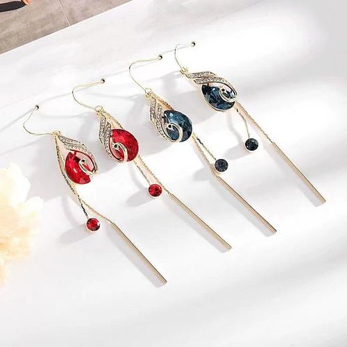✨Elegant Super Fairy Blue Crystal Earrings🦚Long Tassel Peacock Phoenix Stylish Temperament Ear Ornaments