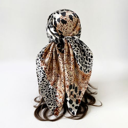 Zifeng OEM New Autumn Leopard Print Color Block 90cm Color Tint Square Scarf Fashionable Scarf Head-Wrap Shawl