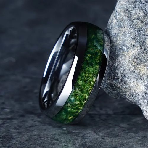 Coolstyle Jewelry 8mm Engagement Wedding Band for Men Women Purple Glasses Chip Inlay Black Hammered Tungsten Carbide Ring