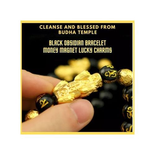 Feng Shui Amulet Wealth Lucky Obsidian Bracelet + Open Adjustable Charms Ring