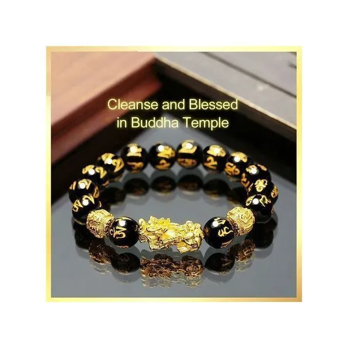 Feng Shui Amulet Wealth Lucky Obsidian Bracelet + Open Adjustable Charms Ring