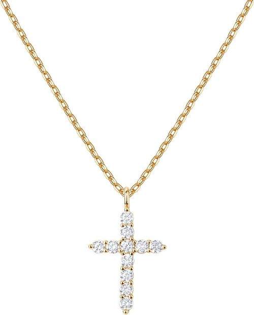 2025 14K Gold Plated Cubic Zirconia Cross Necklace for Women Cross Faith Pendant Necklaces