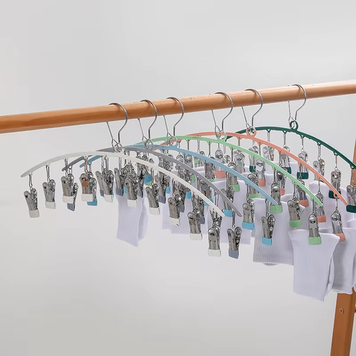 Wholesale Portable Underwaist Socks Organizer Stainless Steel Magic Hanger with 10 Clips for Socks & Clothing