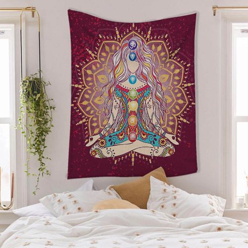 7 CHAKRAS Tapestry Mandala Tapestri Elephant Tapestry Wall Hanging College Dorm Decoration Meditation Yoga Mat Rug