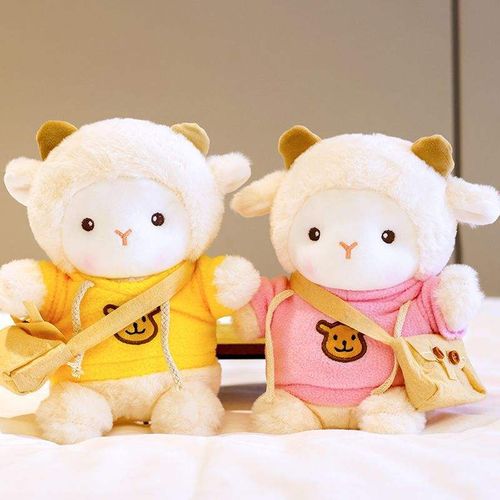 Mengai Cute Pork Lamb Plush Doll Bed Sleeping Ragdoll Pillow PP Cotton Filling Birthday Gift for Girls