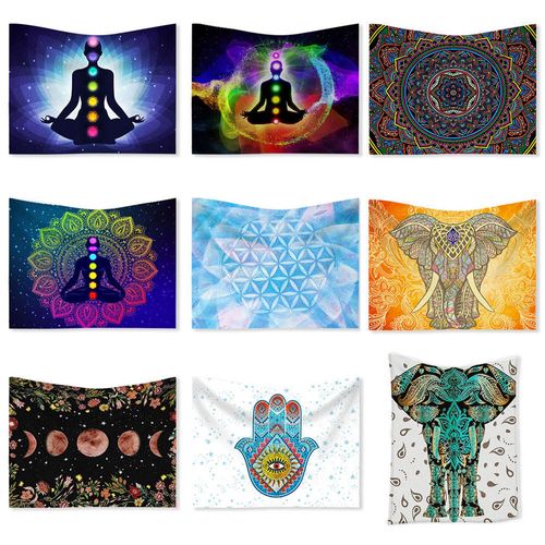 7 CHAKRAS Tapestry Mandala Tapestri Elephant Tapestry Wall Hanging College Dorm Decoration Meditation Yoga Mat Rug