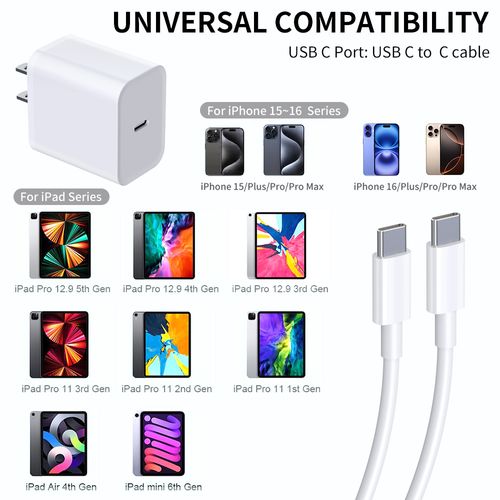 US 20w Pd USB-C Mobile Phone Charger With Type C Cable Charging Fast USB Portable Charger Mobile Phone Charger for iPhone 15