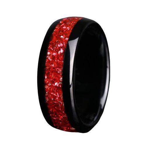 Coolstyle Jewelry 8mm Engagement Wedding Band for Men Women Purple Glasses Chip Inlay Black Hammered Tungsten Carbide Ring