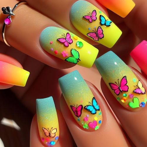 Colorful Flower Square Short Cute Machine Made 24pcs Press on Nails Ballerina Half Handmade Wholesale Acrylic Nails