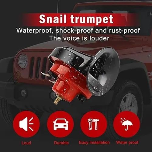 Super Loud Train Horns, 12V Waterproof Durable Car Air Electric Snail Horn, Raging Sound Air Horns Replacement Kit, Automotive Accessories Universal for Car, Motorcycle, Truck, Bike, Boat (Red)