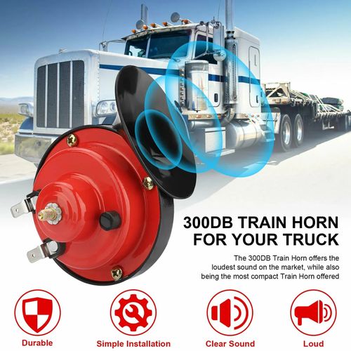 Super Loud Train Horns, 12V Waterproof Durable Car Air Electric Snail Horn, Raging Sound Air Horns Replacement Kit, Automotive Accessories Universal for Car, Motorcycle, Truck, Bike, Boat (Red)