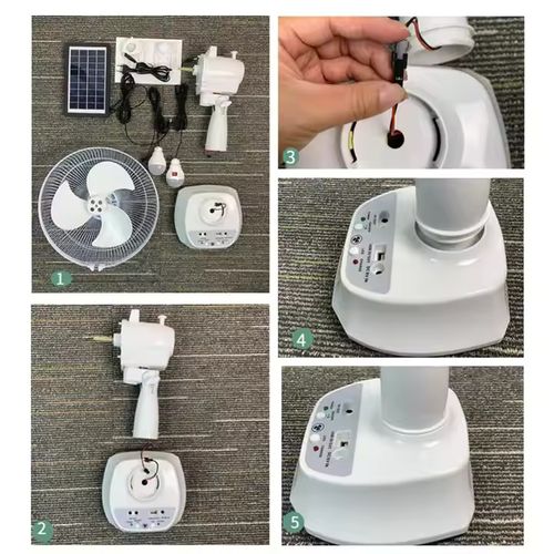 Nuevo ventilador recargable con panel solar, puerto USB, luz LED