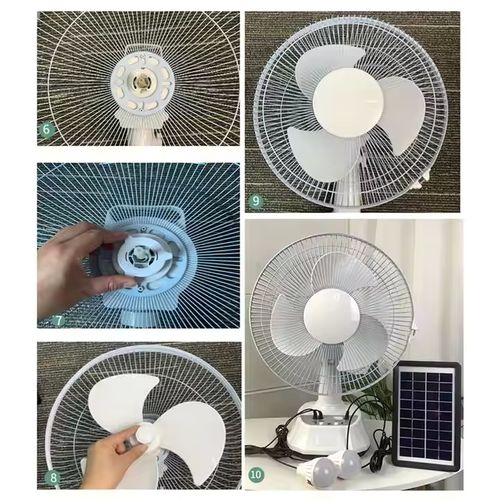 Nuevo ventilador recargable con panel solar, puerto USB, luz LED