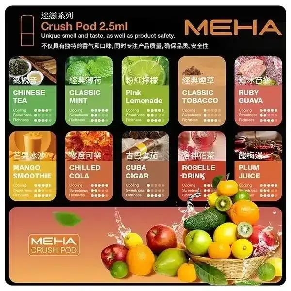 【16種口味】MEHA魅嗨煙彈 2.5ml×3Pods｜迷戀系列霧化彈 適配5代主機｜買4盒送主機