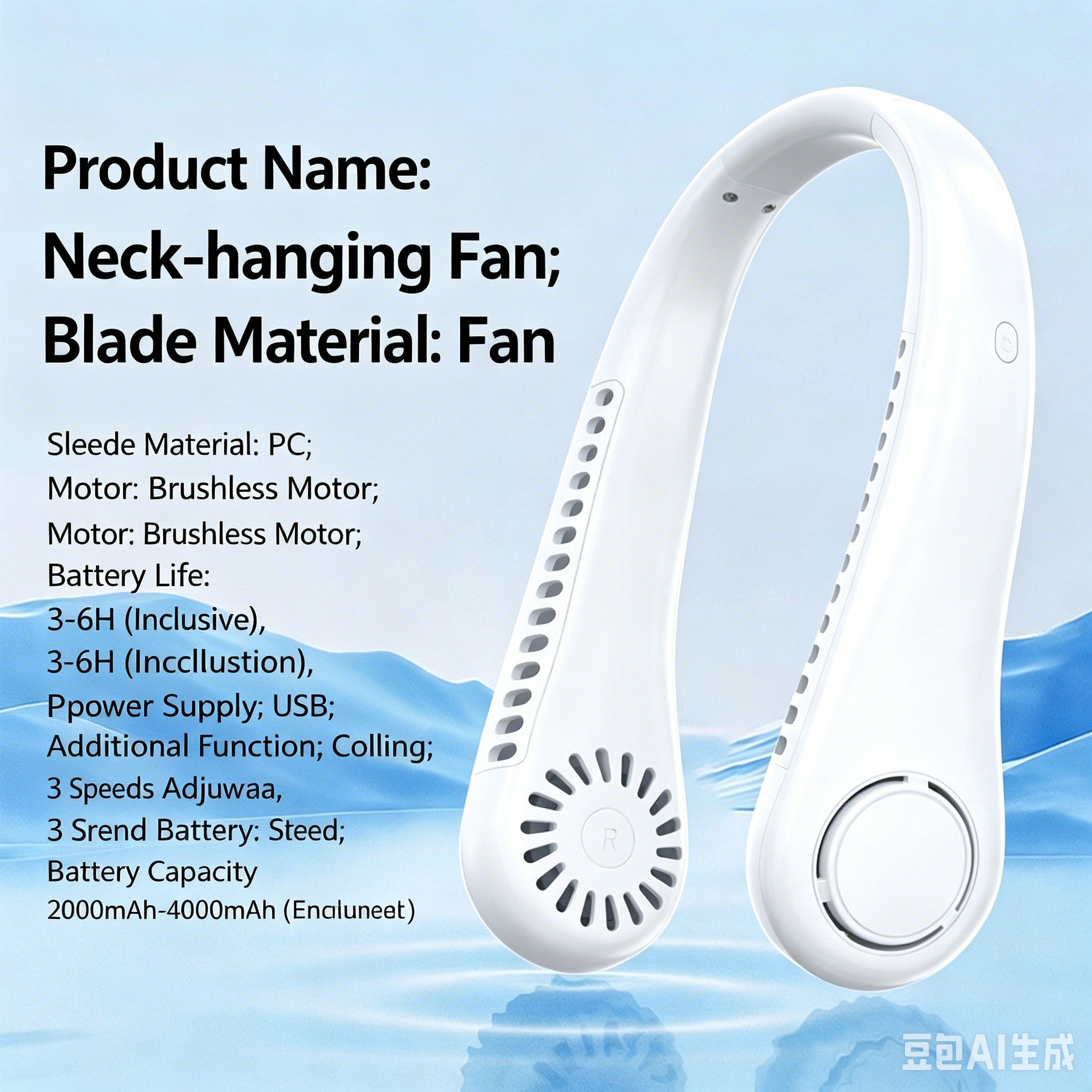 Hands Free Neck Mounted Cooling Fan, Brushless Motor & PC Fan Blades, USB Charging Built-in Battery, 3 Gear Wind Speed, 3~6 Hours Endurance Mini Portable Fan For Nigerian Daily Outdoor Activity