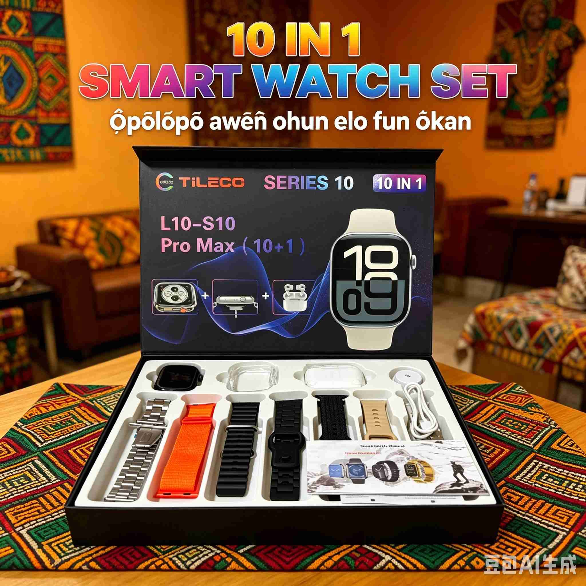 mart Watch Ultra 10 In1 Waterproof 7 Straps + Protective Case + Earphones Black