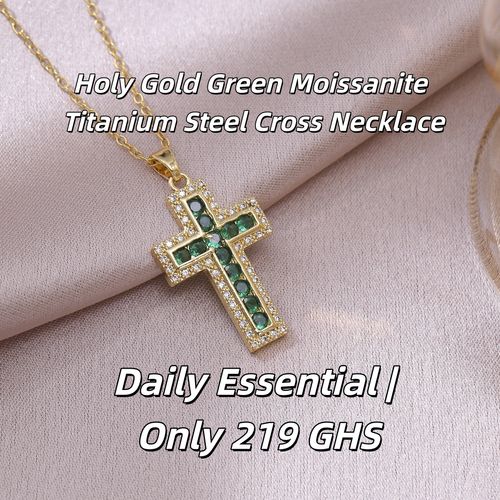 Believers Essential | Jesus Cross Titanium Green Moissanite Necklace